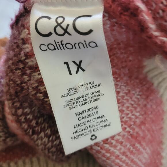 C&C California Size 1x	Women's Plus Size Cardigan Sweater Aztec Neutral Colors - Picture 10 of 10
